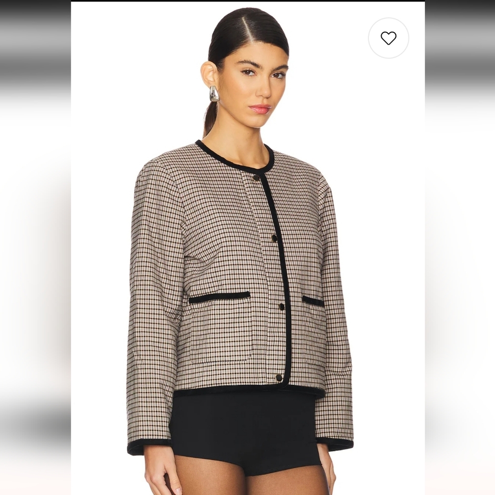 New!Joie Women's Ice Taupe Mini Check Checkered Jacket Outdoors Artsy Academia